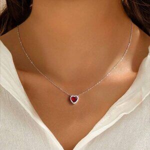 Lovely Ruby Heart Pendant Necklace